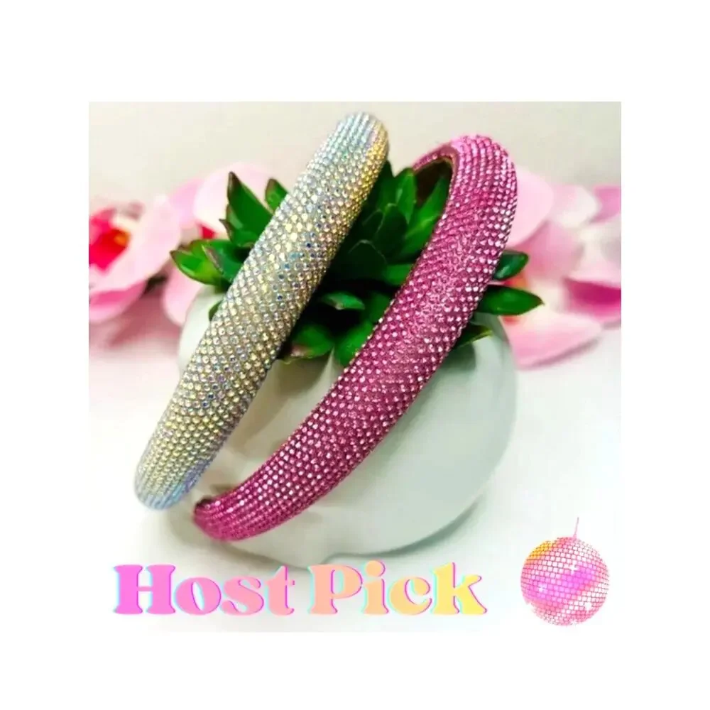 NWOT Rhinestone Headband Set Pink & Silver 2 Pack Padded Glam Bundle